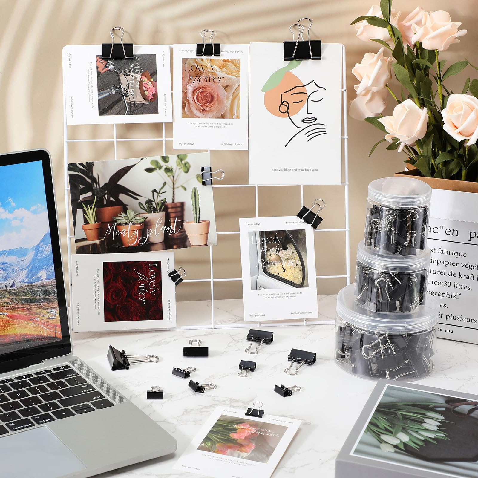 Yexiya 640 Stück Binder-Clips, verschiedene Größen, schwarze Büroklammern, Jumbo, groß, mittel, klein, Mini und Micro, Bürobedarf für Zuhause, Schule, Lehrer, Studenten, 6 Größen mit Box