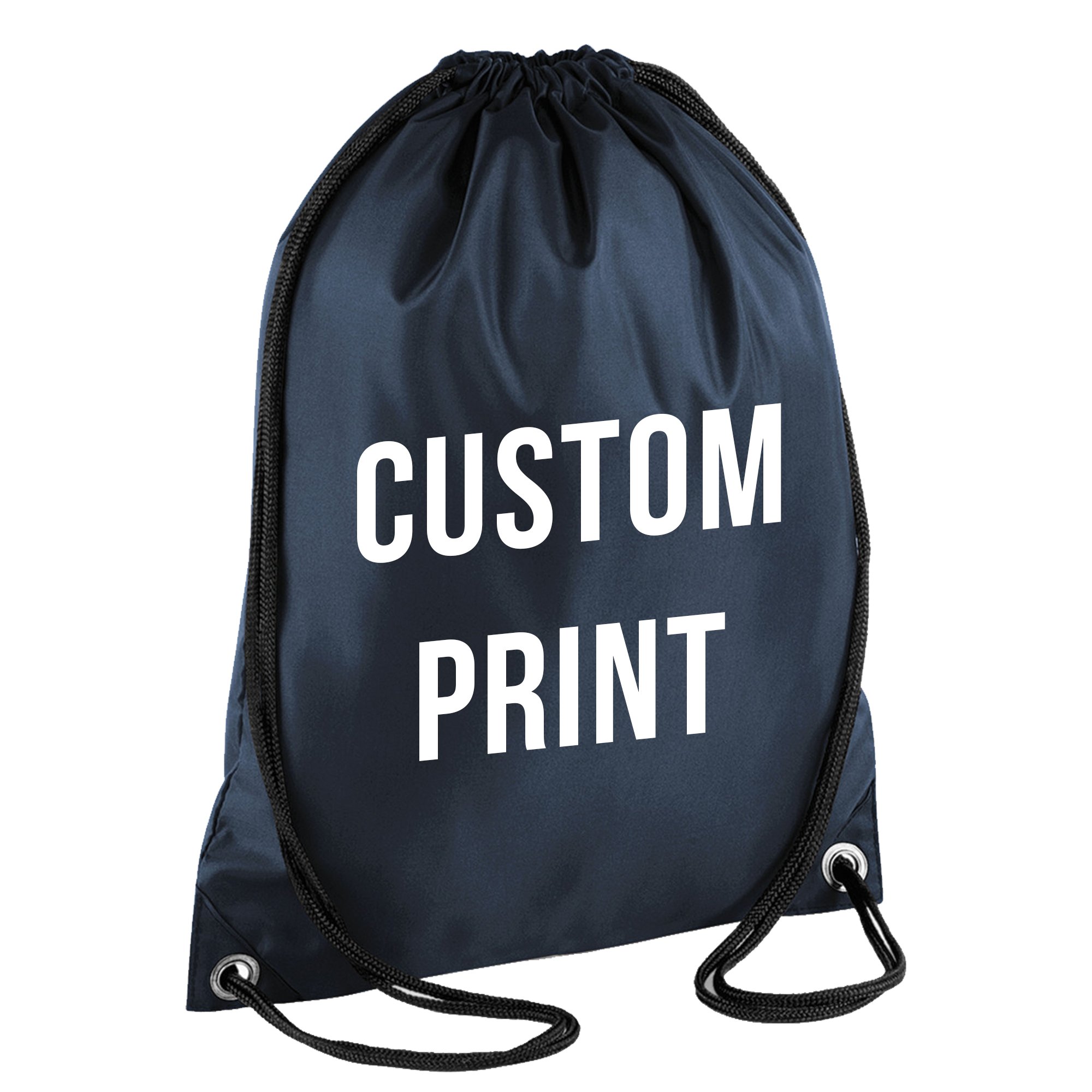 PERSONALISED CUSTOM PRINT - Drawstring Backpack Waterproof Bag Gym PE DUFFLE School Uniform Sack (Navy Blue)