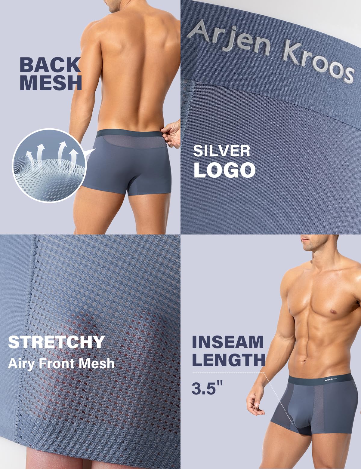 Arjen Kroos Boxer Uomo Pezzi 4 Mutanda Modal Microfibra con Mesh Traspirante Elasticizzato Intimo Boxer da Uomo, S~XXL