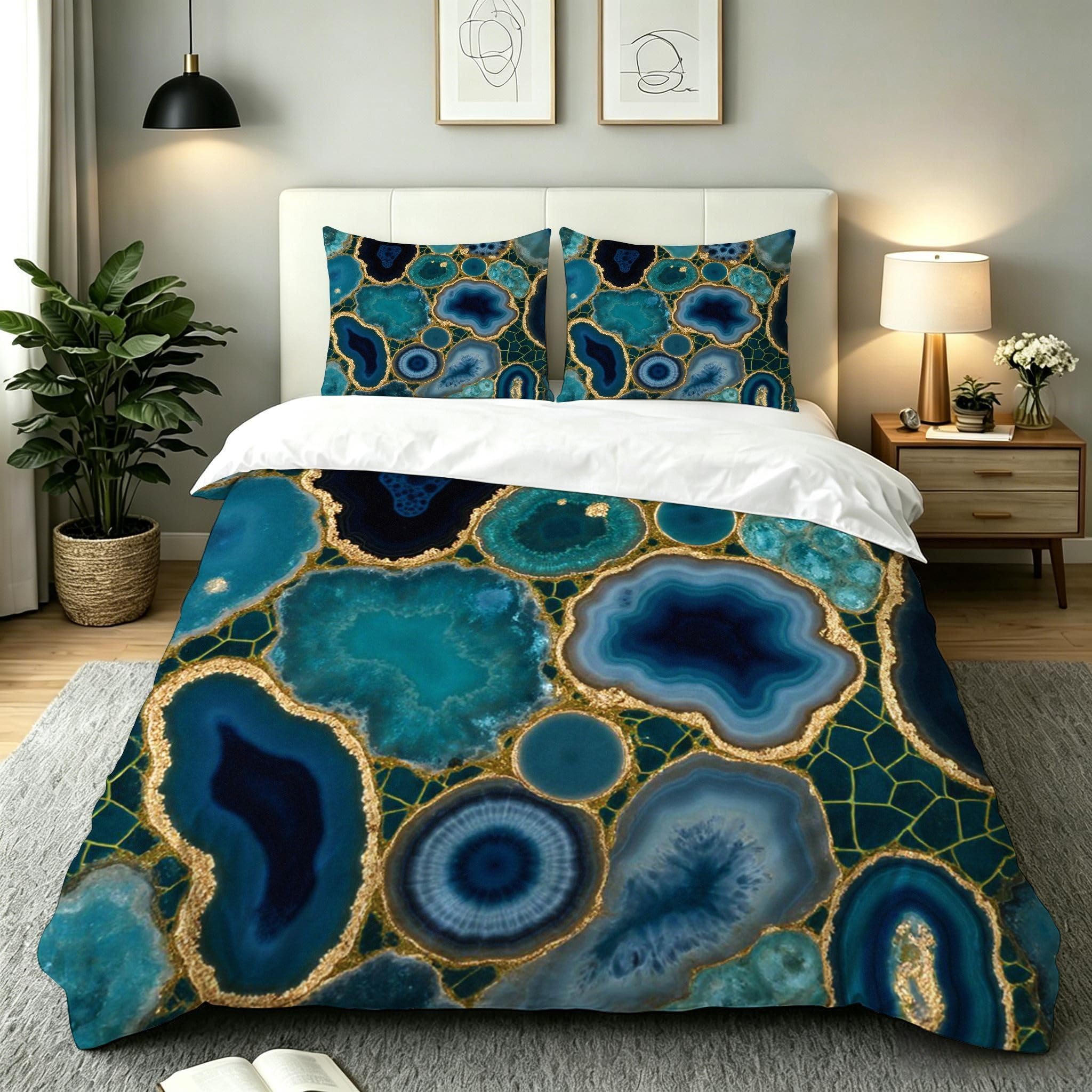 Linge de lit soyeux de qualité supérieure 220x240 cm au design bleu vert AW7193