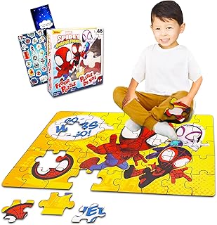Marvel Store Spiderman Floor Puzzle for Toddlers - Amazing Spiderman 46 Piece Foam Puzzle Bundle with Spiderman Stickers and More for Boys and Girls (Spiderman Floor Puzzles for Kids)