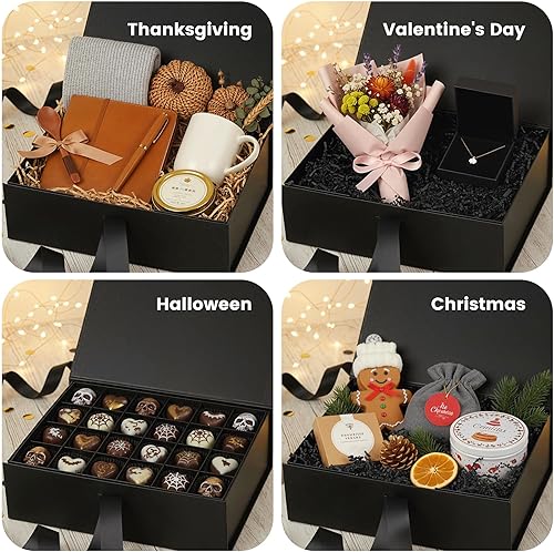 Miniatura 3 de JOHOUSE Caja de regalo con tapa de cierre negro, caja de regalo de lujo con cierre magnético, caja de regalo plegable con cinta para regalo de