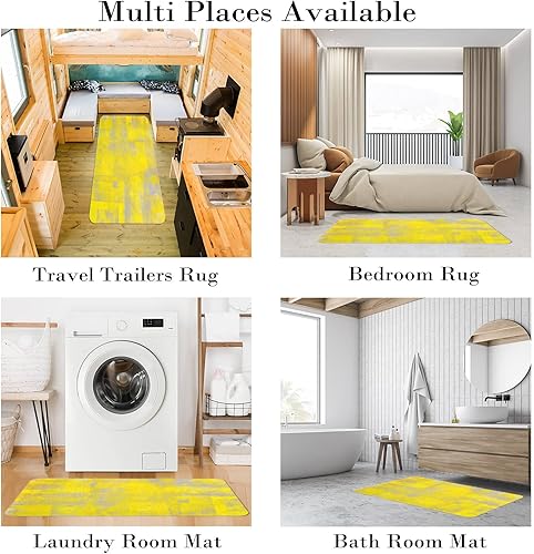 Miniatura 5 de 2 piezas de alfombras de cocina, abstractas antifatiga, antideslizantes, acolchadas, color gris y amarillo, juego de alfombras cómodas para