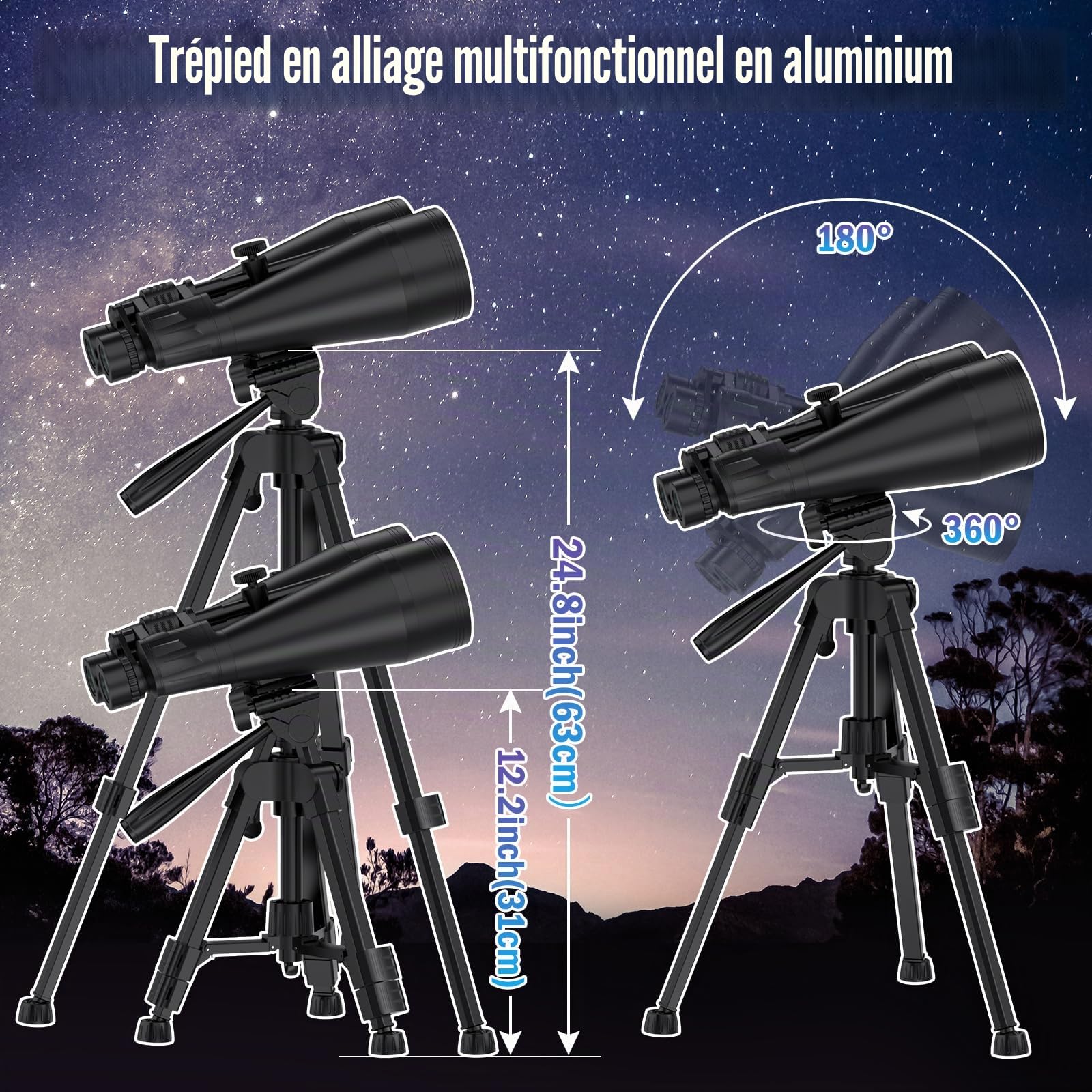 Jumelles 20x80 Adultes BAK4 FMC pour Astronomie avec Trépied | Observation du ciel et de la nature | Image lumineuse | Usage stable | Étui inclus