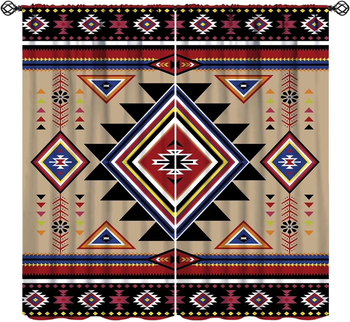 Western Aztec Curtains Native American Retro Tribal Navajo Art Printed Blackout Window Drapes for Bedroom Kitchen Decor Fabric Set 2 Panel 42x63 Inch 80% Shading Rate