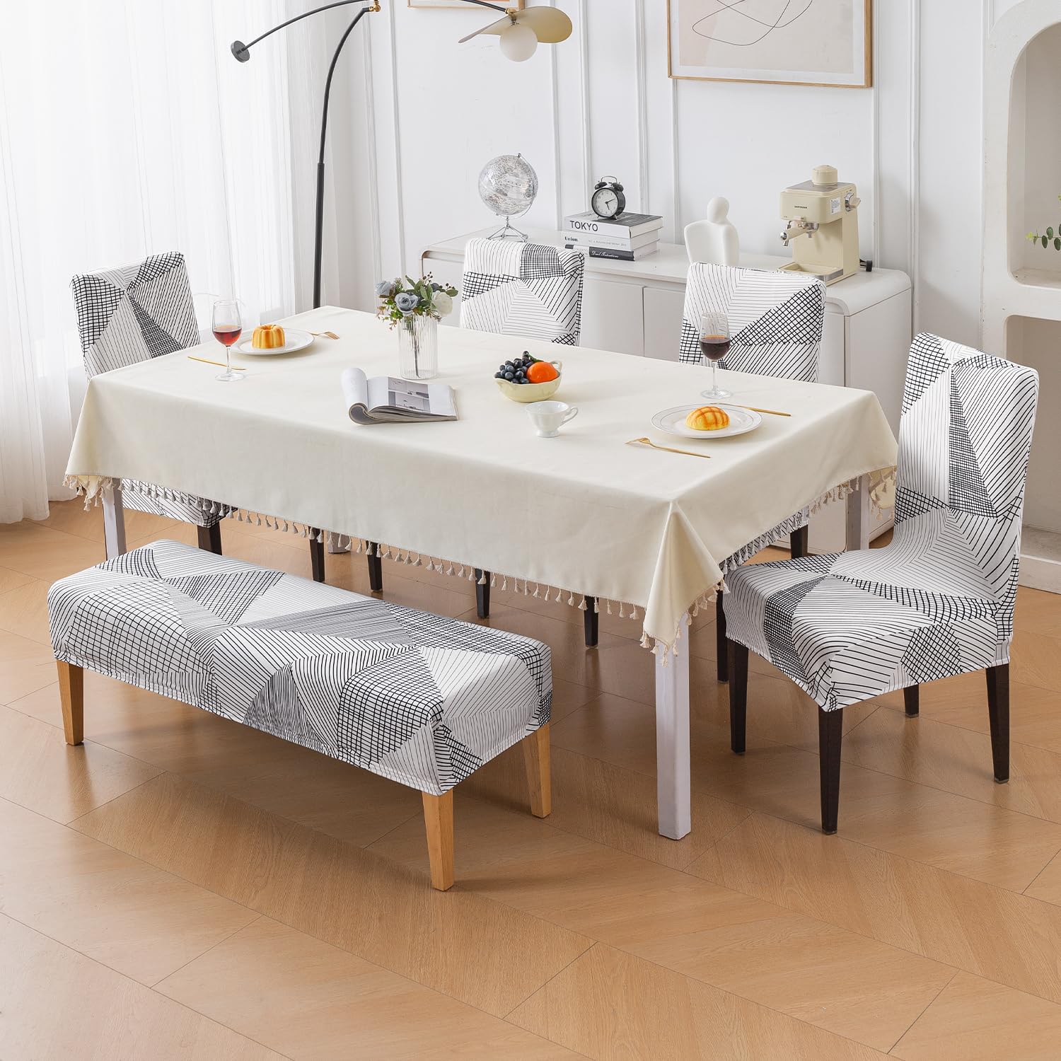 HOKIPO Dining Chair Covers - Beige Abstract Art -10
