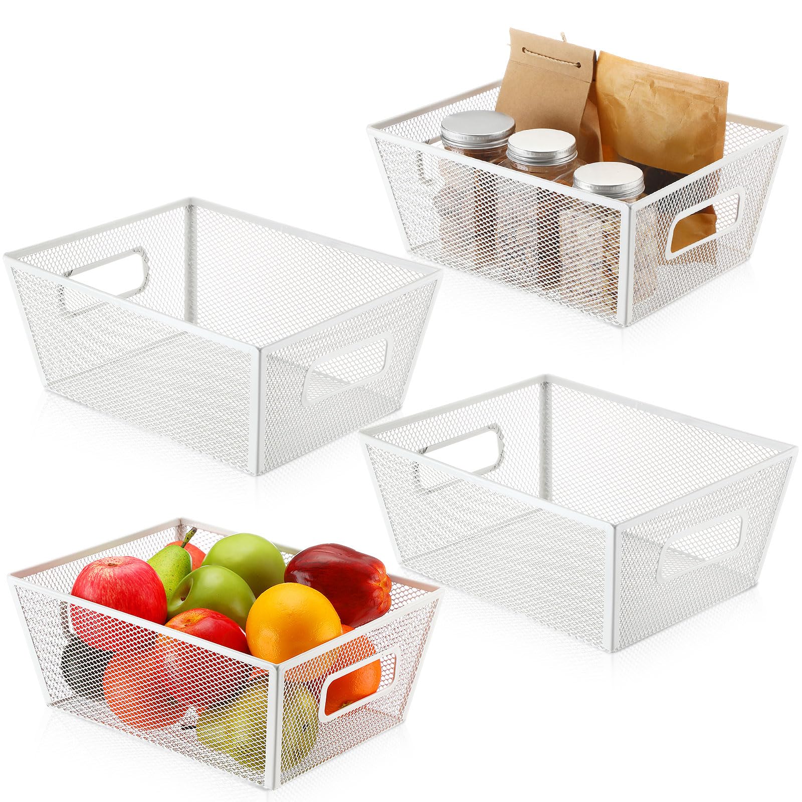 Maxdot 4 Pcs Wire Storage Basket with Handle Metal Baskets Wire Mesh Pantry Organizers for Cabinet Kitchen, Laundry, Bathroom Makeup Snacks Containers