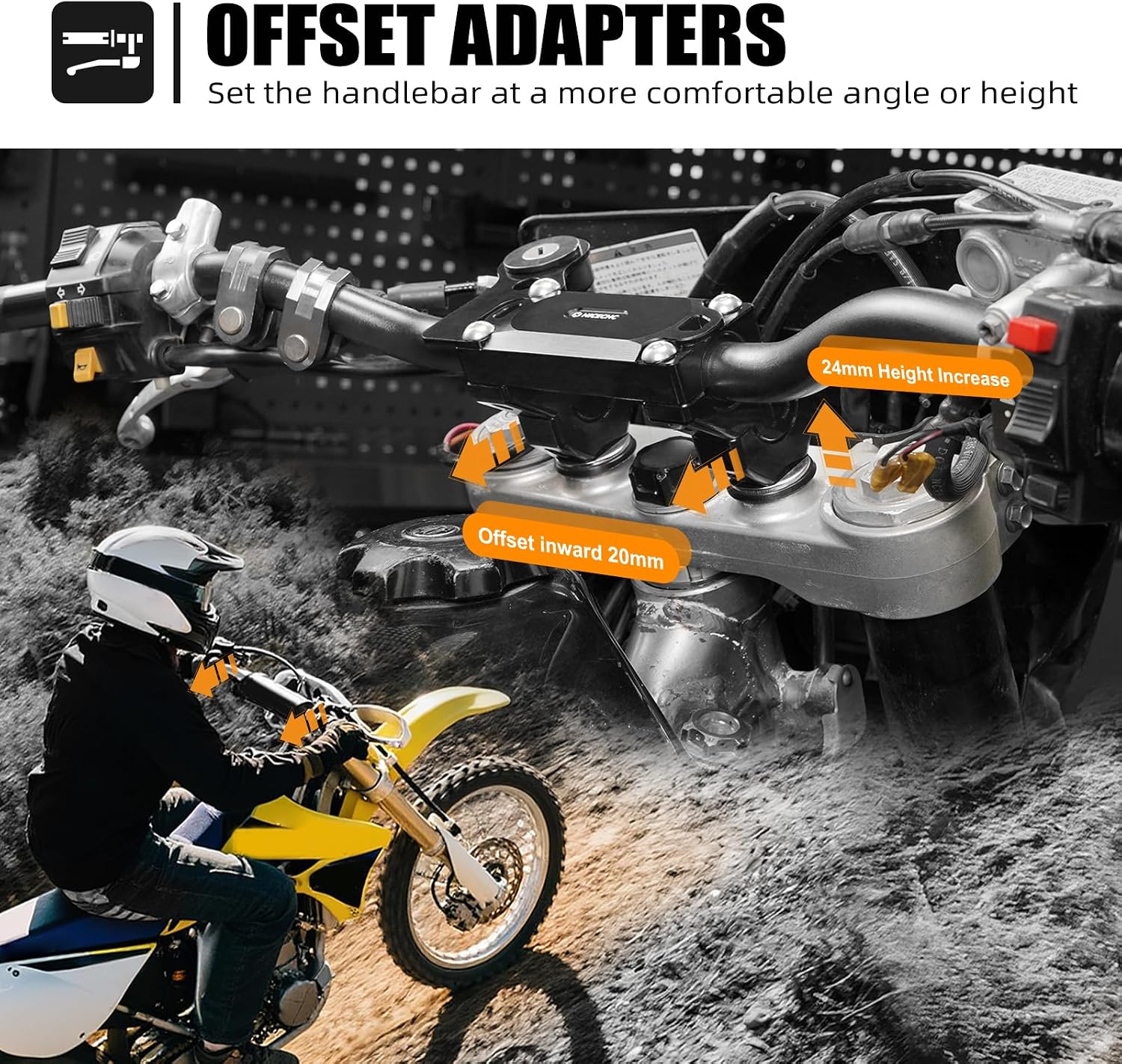 NICECNC Comfort Handlebar Riser Compatible with Suzuki DRZ400SM 2005-2024 | Vibration Damping for Control | CNC 6061-T6 Aluminum | Adapts 7/8" to 1-1/8" Bars | 24mm Lift & 20mm Offset
