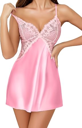 Lovasy Babydoll Lingerie for Women Satin Silk Nighties Nightdress - Sizes 6-24