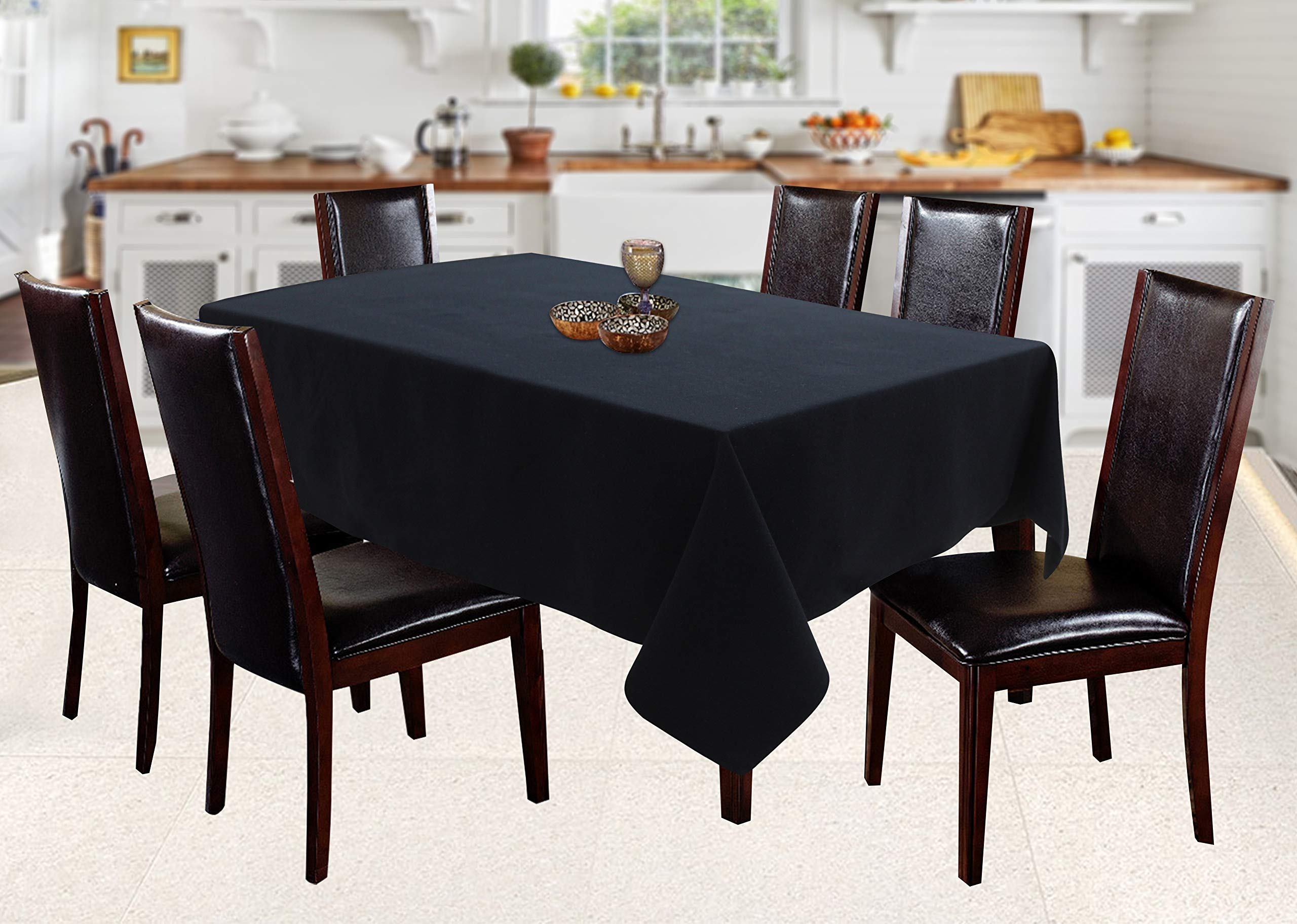 AIRWILL Cotton Solid Pattern 6 Seater Rectangle Table Cover Sized, 56x71 inches (Black, Pack of 1)(Rectangular)-image-28