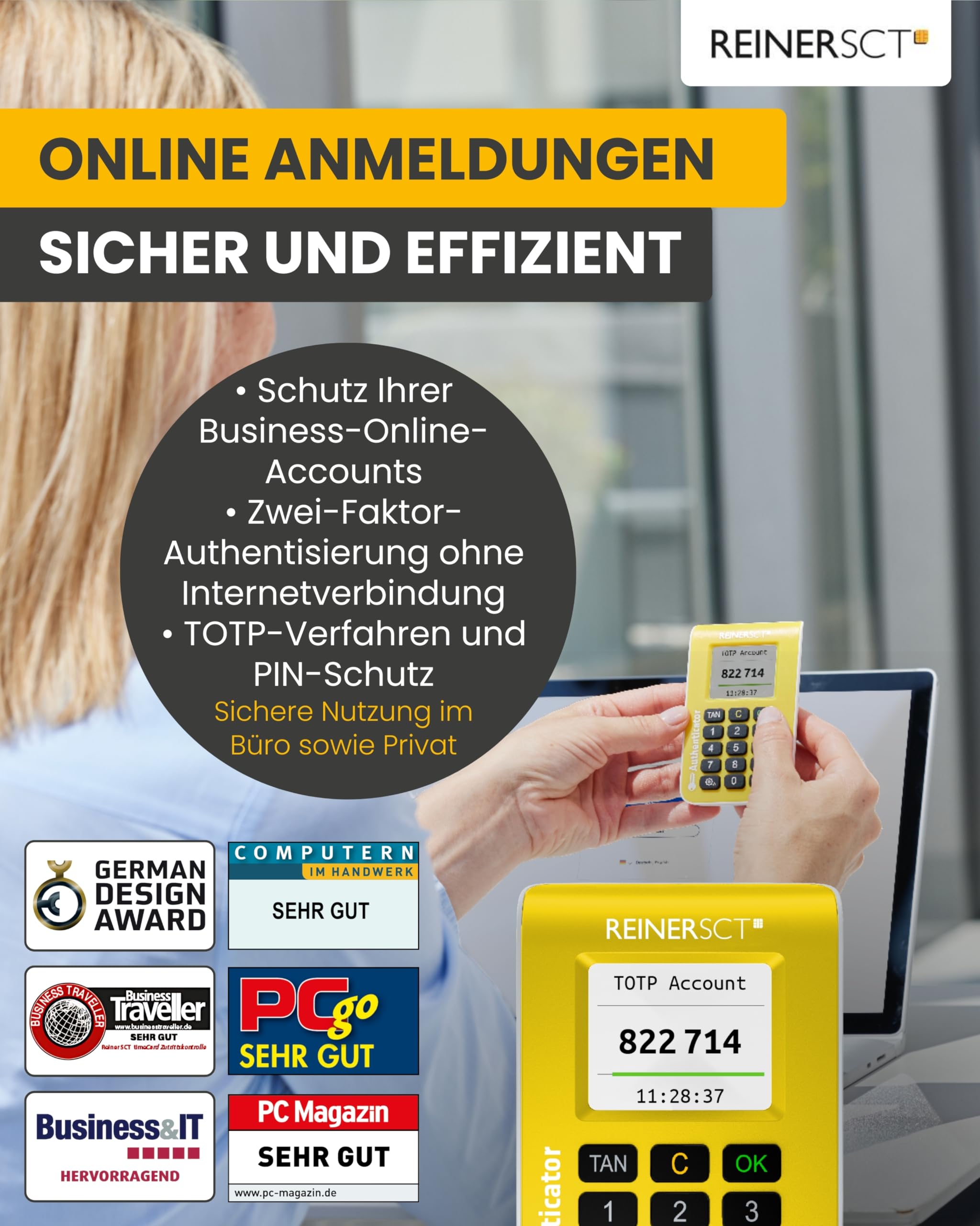 REINER SCT Authenticator I TOTP-Generator für Zwei-Faktor-Authentifizierung I kompakt & tragbar I Sicherheitsschlüssel zur sicheren Anmeldung bei Online-Diensten & Kryptobörsen