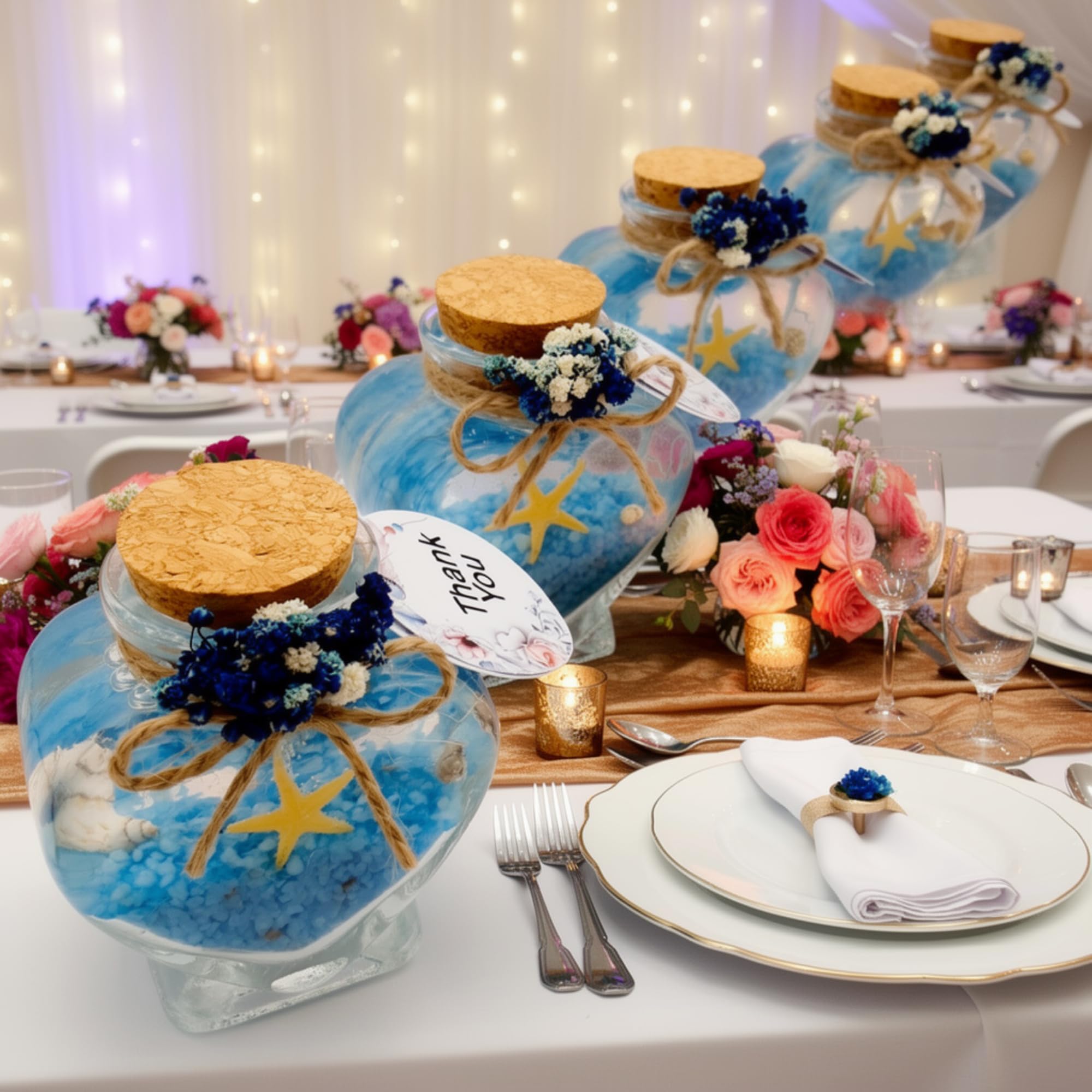 bomboniere matrimonio, bottigliette vetro Candele in un barattolo di profumate battesimo,vasetti vetro anni ragazzo, comunione, cresima,piccolo regalo (gel bianco sabbia blu, set da 20)
