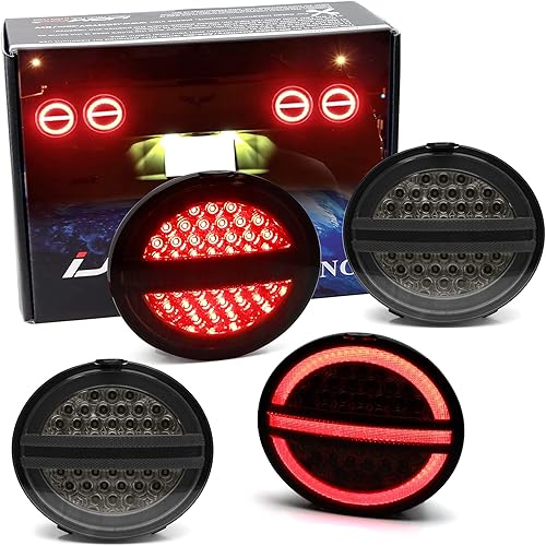 iJDMTOY Juego de 4 lentes transparentes con interior Euro BlackOut Full LED Halo Vette Tail Lamp Assembly con arnés de derivación Hyper Flash