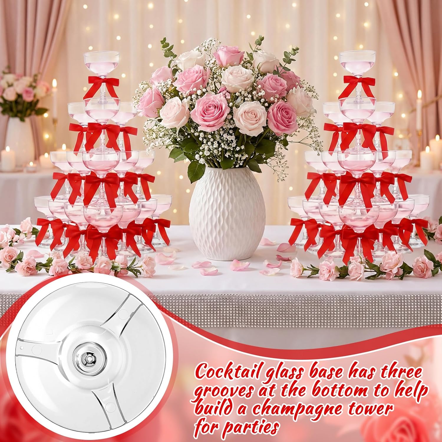 Zopeal Plastic Martini Glasses 5 oz Champagne Cups Margarita Cocktail Glasses with Bow 2.8 Inch for Valentine's Day Bachelor Home Bar Wedding Party Champagne Tower(Red,50 Pcs) - Image 6