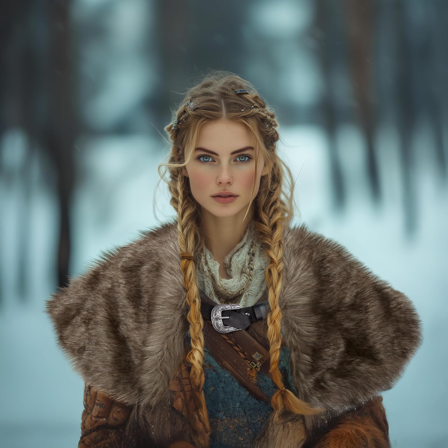 MCJC Medieval Cloak,Viking Costume Faux Fur Shawl For Women, Halloween Performance Accessory - Image 6