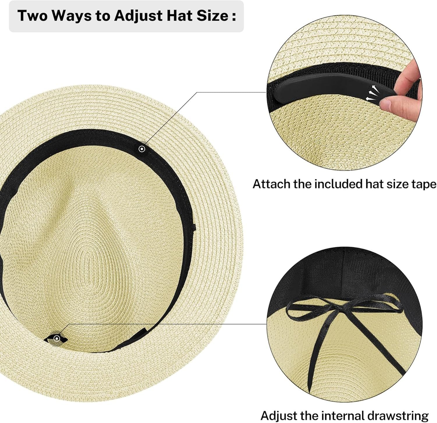 Sombrero Fedora Paja Panama Hombre Mujer con ala Corta Plegable Protección Solar UV UPF 50+ para Playa Verano, Crema, L
