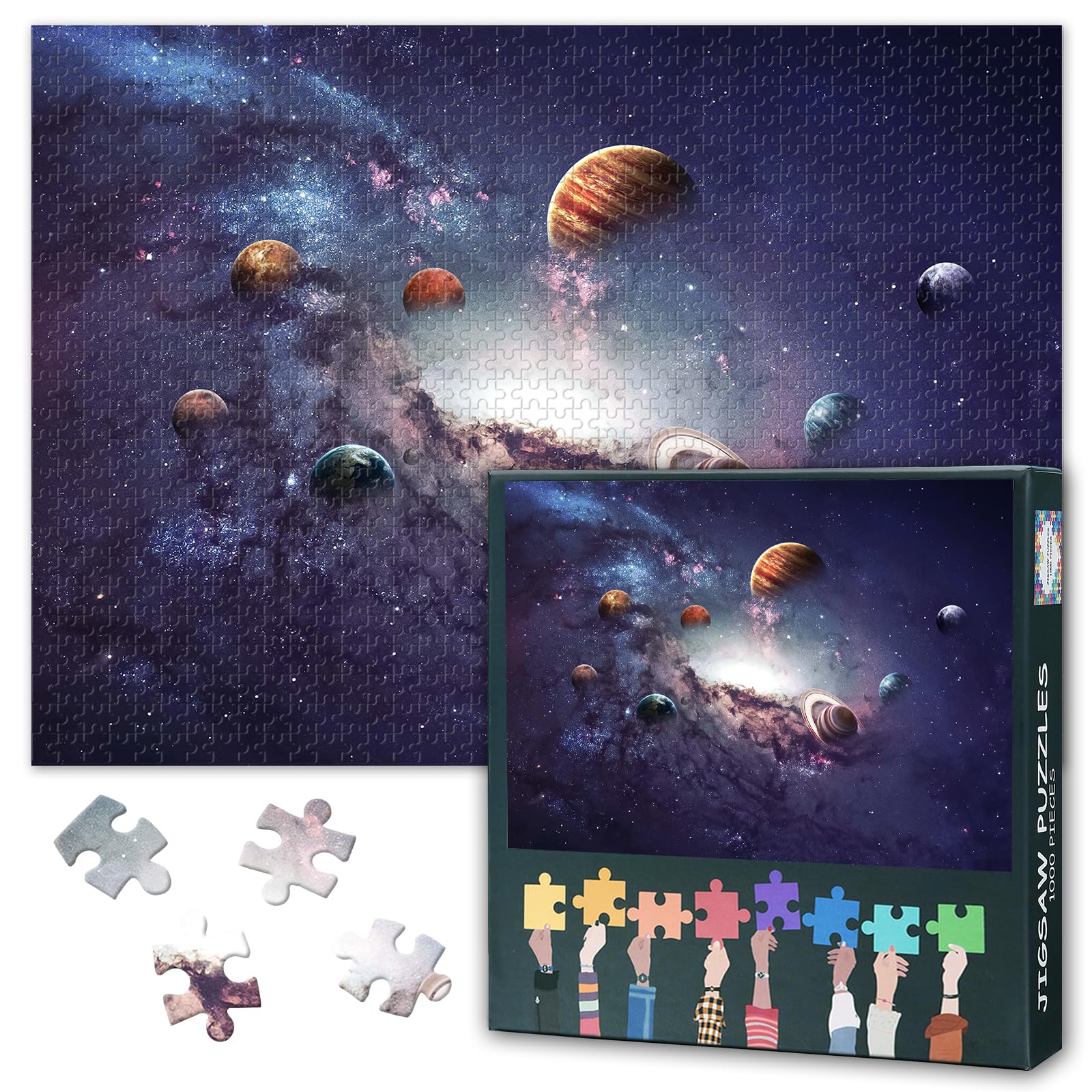 Jigsaw Puzzles for Adults 1000 Solar System Galaxy Universe, Challenging Puzzles for Adults Planets Space Landscape Art, Family Educational Game & Unique Living Room Decor (27.5"x19.7")