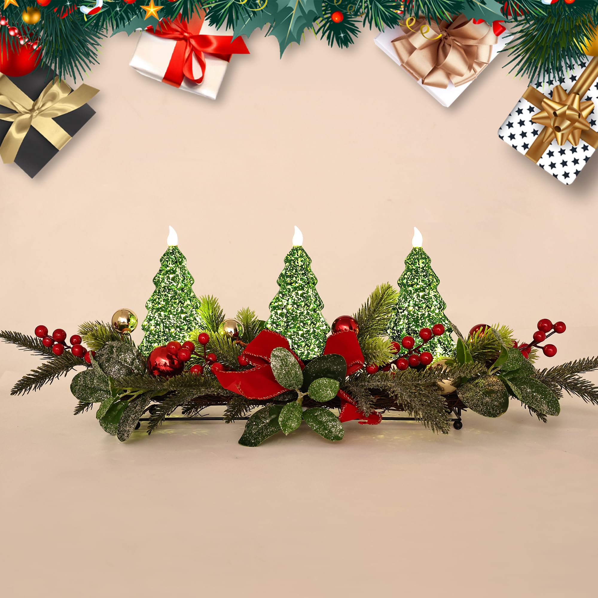 Amazon.com: Christmas Table Centerpiece with LED Lights, Green