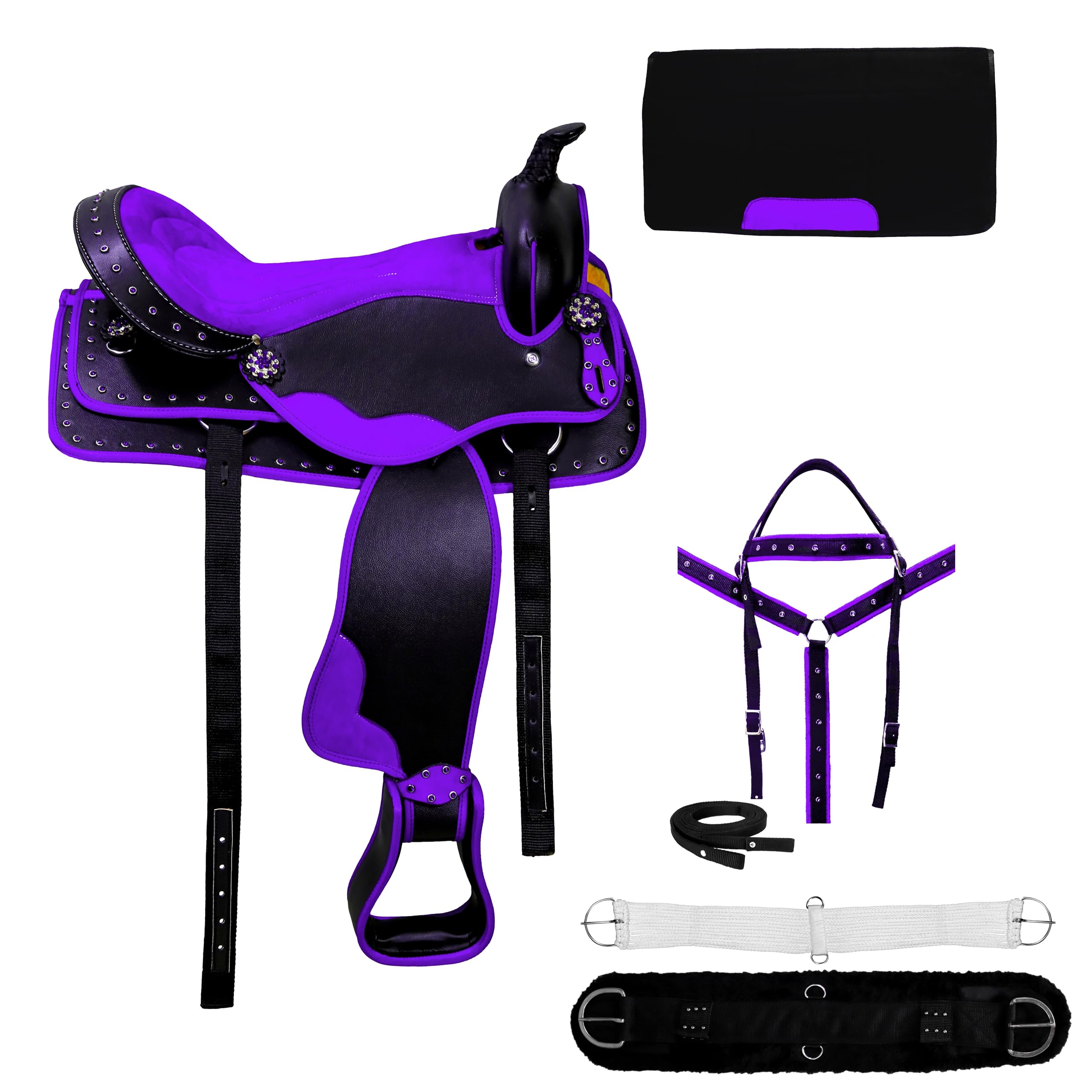 Classic Quality Handmade Western Synthetic Lightweight Comfort Barrel Racing Trail Tack Equestrian Horse Saddle All Accessories Included Size 10-18 inches Seat Available
