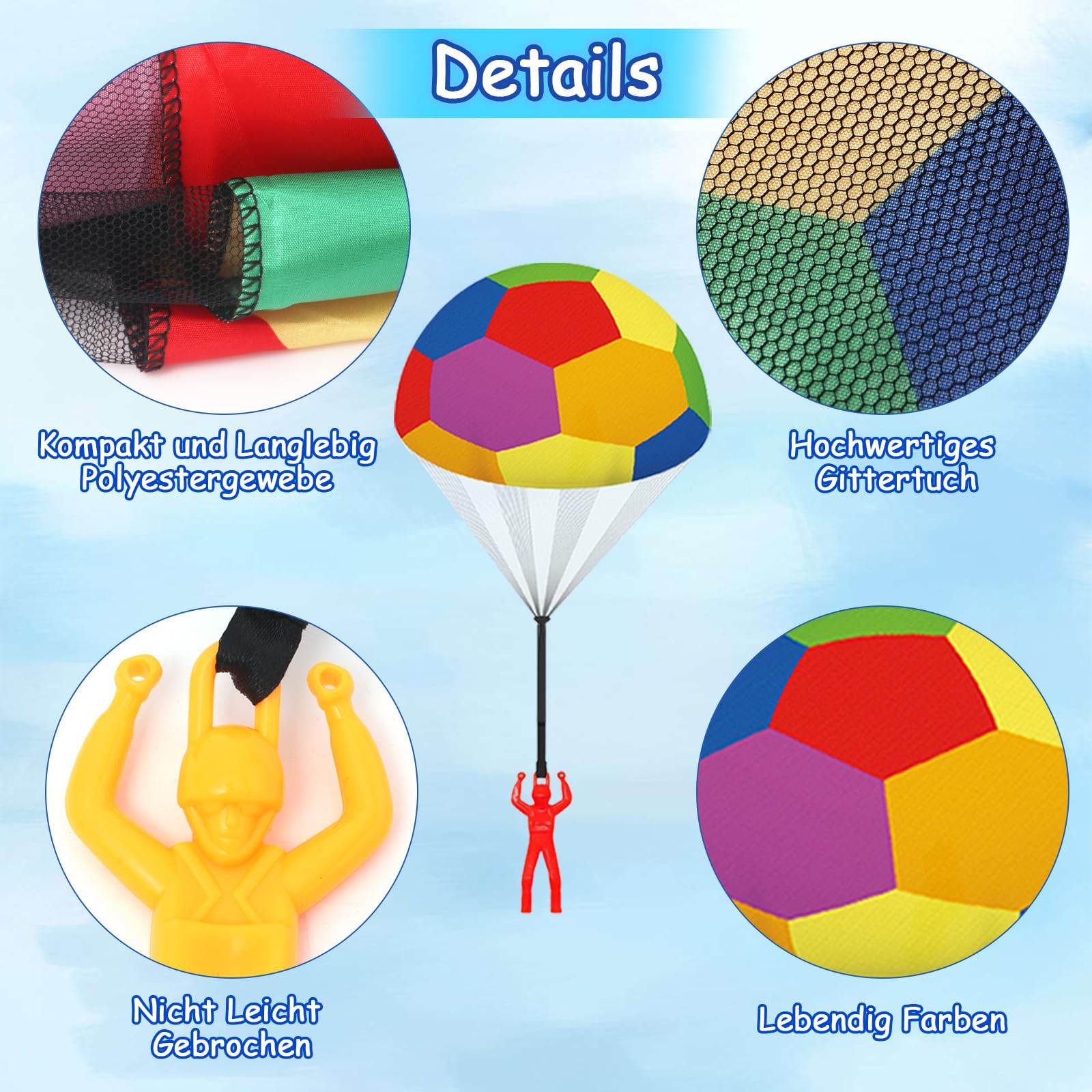 Lot de 10 jouets parachutistes colorés pour enfants - Jouet de football coloré - Jouet d'extérieur - Jeux de plein air pour enfants - Cadeau d'anniversaire d'enfant