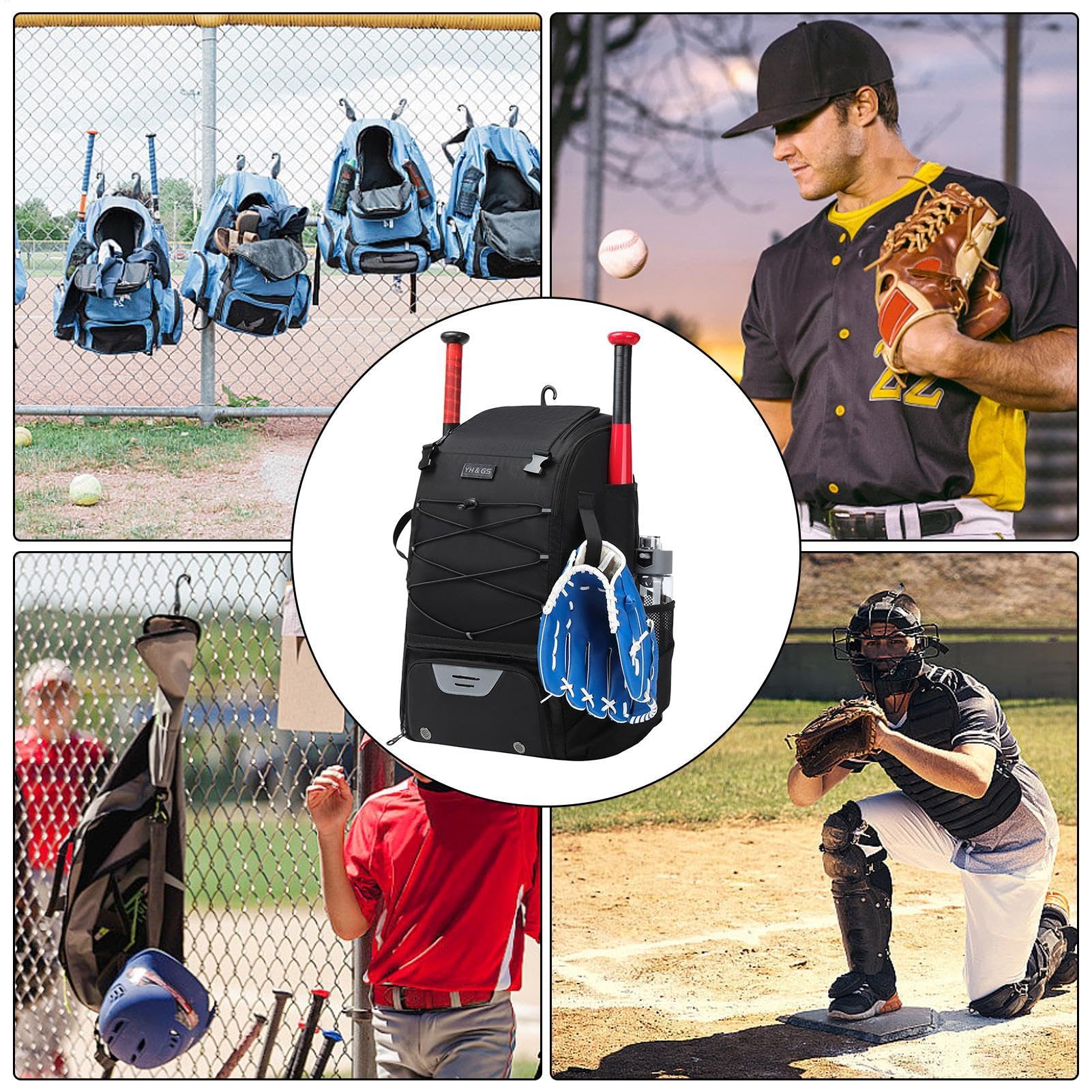 Baseball-Ausrüstungstasche, wasserdichter Baseball- und Softball-Rucksack, 53,3 x 35,6 x 22,9 cm, große Kapazität, Sporttasche mit Schuhfach, für Jugendliche, Jungen und Erwachsene