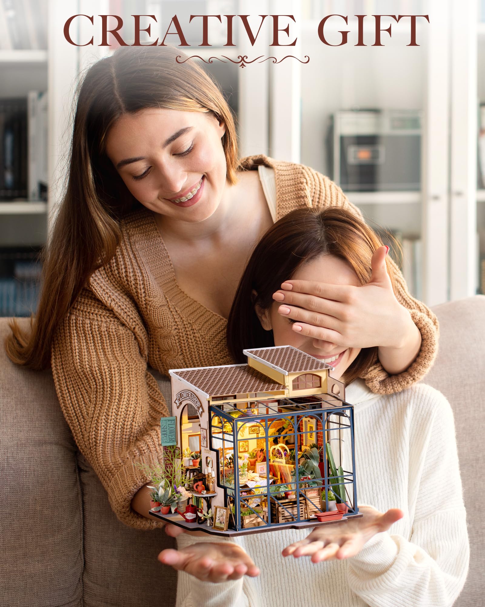 Rolife Casa de Muñecas en Miniatura La Floristería de Emily Casa de Muñecas de Madera para Adultos Book Nook Librería Decoración del Hogar Regalo Cumpleaños