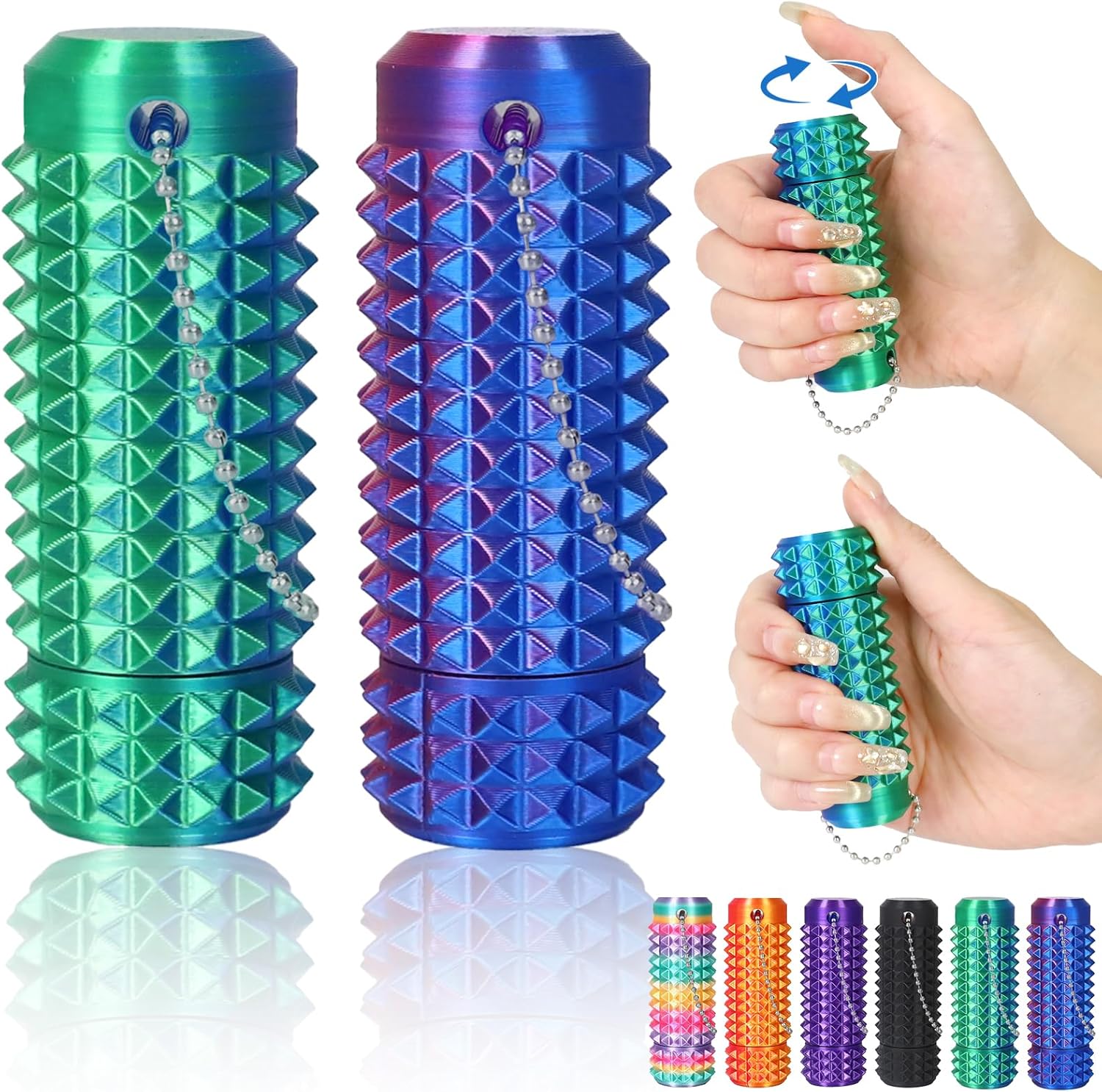 2PCS Little Ouchies Pain Stim Fidget, Fidget Toys for Adults, 3D Printed Spin Spiky Grippie Sensory Rollers Spinner Toys for ADHD, Anxiety, Stress Relief, Autism, Novelty Stocking Stuffers