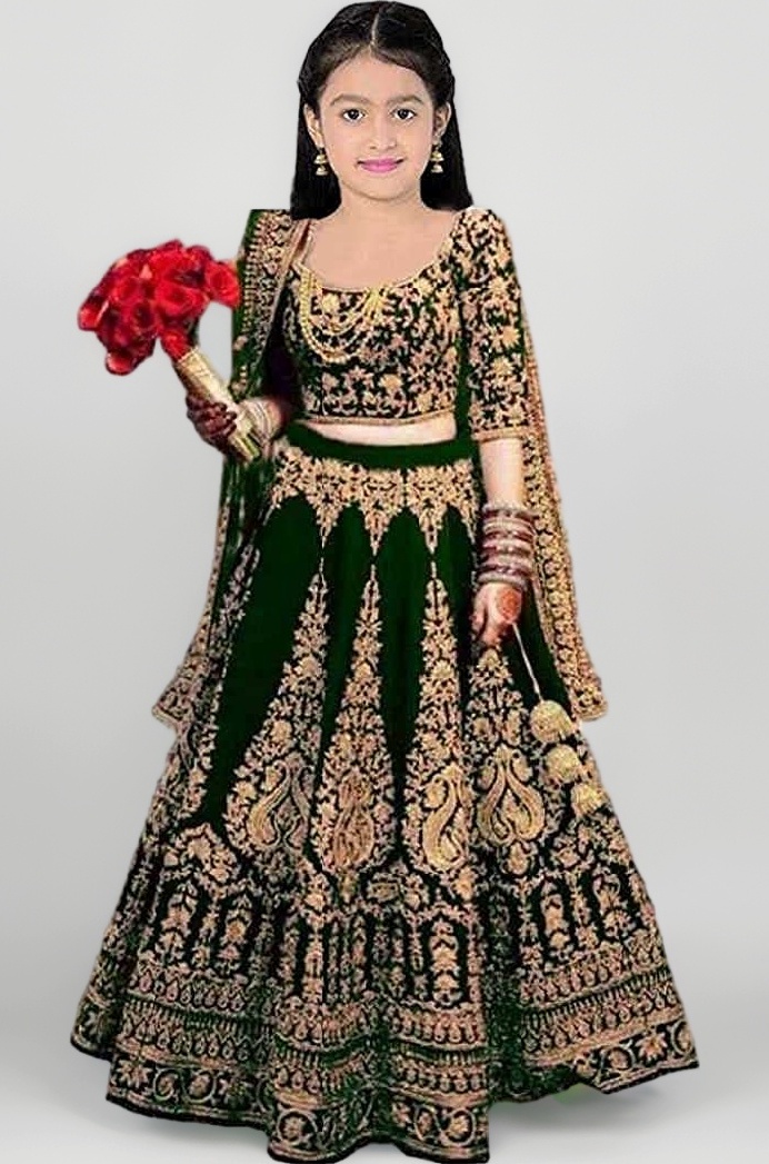 Girl's Taffeta Satin Semi-Stitched All Color and Design Lehenga Choli