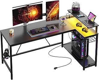 Bestier L Shaped Desk 52/58 inch (Carbon Fiber Black, 58 inch)
