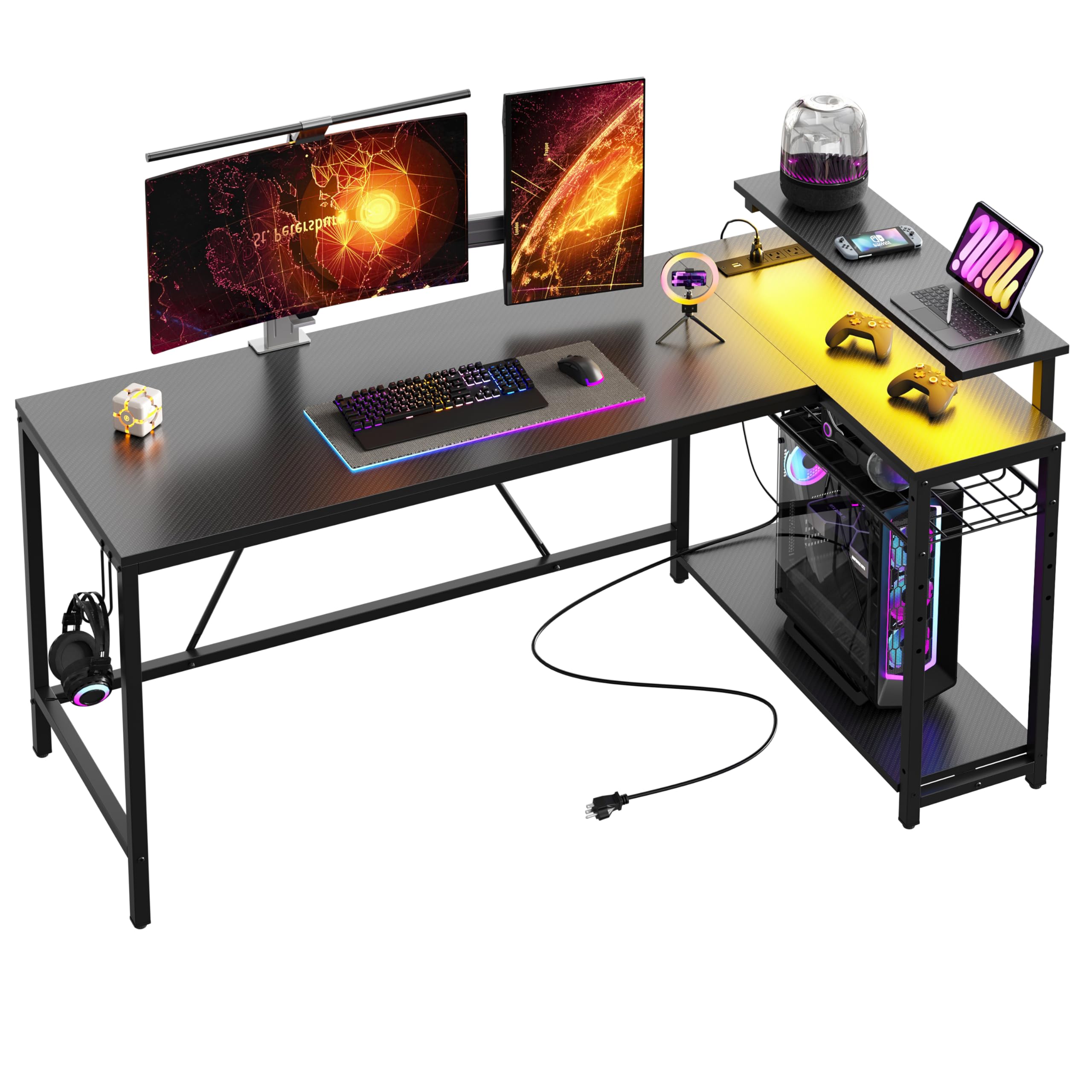 Bestier L Shaped Desk 52/58 inch (Carbon Fiber Black, 58 inch)