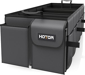 HOTOR Car Boot Oganiser – Large-Capacity Auto Trunk Organizer Collapsible Multi Compartments, Foldable Boot Storage for SUVs, Sturdy Car Accessories for Men Camping Tools, Black, 90.0 × 36.0 × 27.0 cm