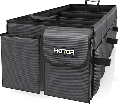 HOTOR Car Boot Oganiser – Large-Capacity Auto Trunk Organizer Collapsible Multi Compartments, Foldable Boot Storage for SUVs, Sturdy Car Accessories for Men Camping Tools, Black, 90.0 × 36.0 × 27.0 cm