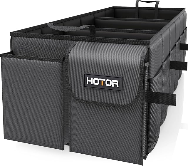 HOTOR Car Boot Oganiser - Auto Trunk Organizer Collapsible 3 Compartments | Large-Capacity, Foldable Boot Storage for SUVs, Sturdy Car Accessories for Men Camping Tools, Black, 90.0 x 36.0 x 27.0 cm