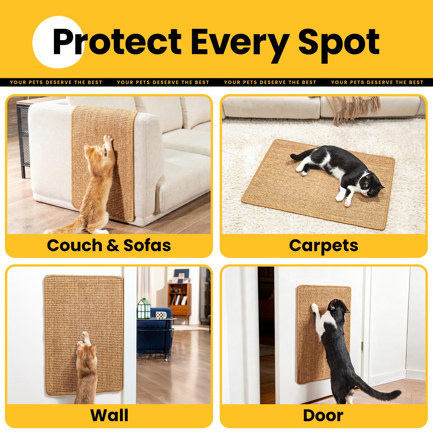 Cat Scratcher Mat,Sisal Cat Scratch Pad Rug,Wall Scratchers for Indoor Kitten Scratching&Stretching,Furniture Protector for Post&Sofas&Couch&Carpets&Floor,Kitty Bithday Gifts,Medium,Brown - image 5