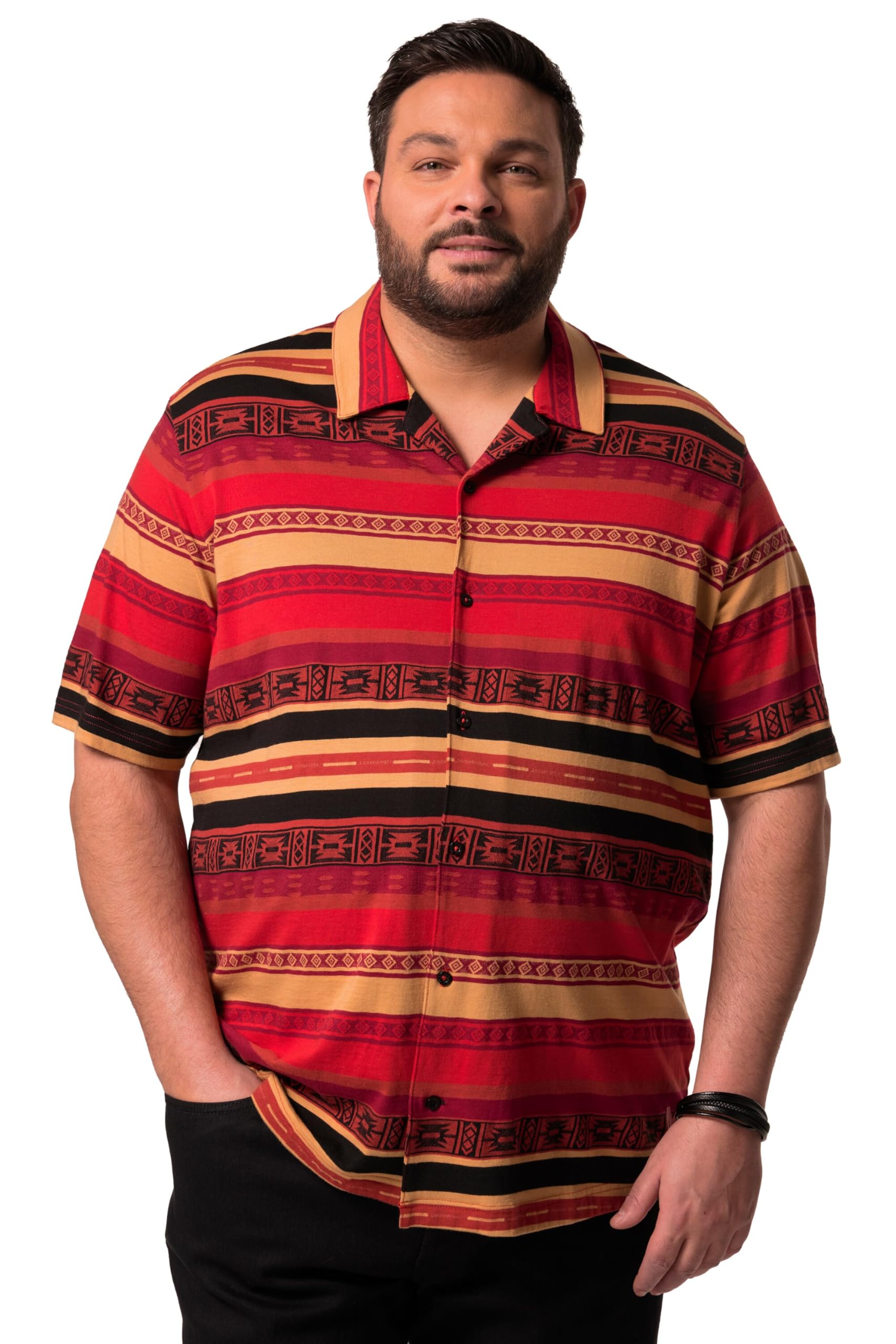 Men Plus Herren große Größen Übergrößen Menswear L-8XL Jersey-Hemd, Halbarm, Cubakragen, Alloverdruck, Cuba Fit 839097