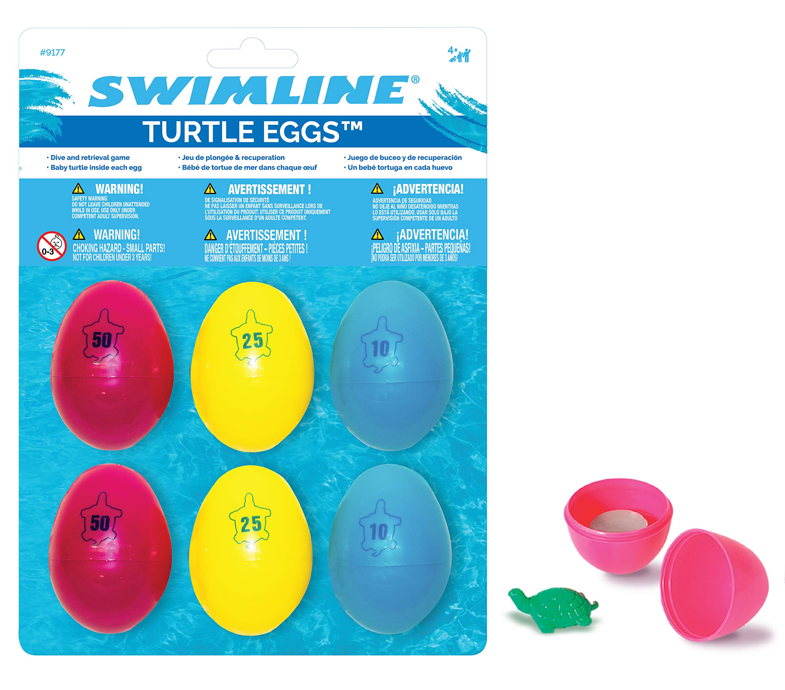 SWIMLINE Dive Turtle Eggs Toys 6-Pack Weighted Catch And Retrieval Game Crack Open For Gift For Swimming Pool & Bath Tub For Kids Multi Color Rings Underwater Dive Practice Education Learn