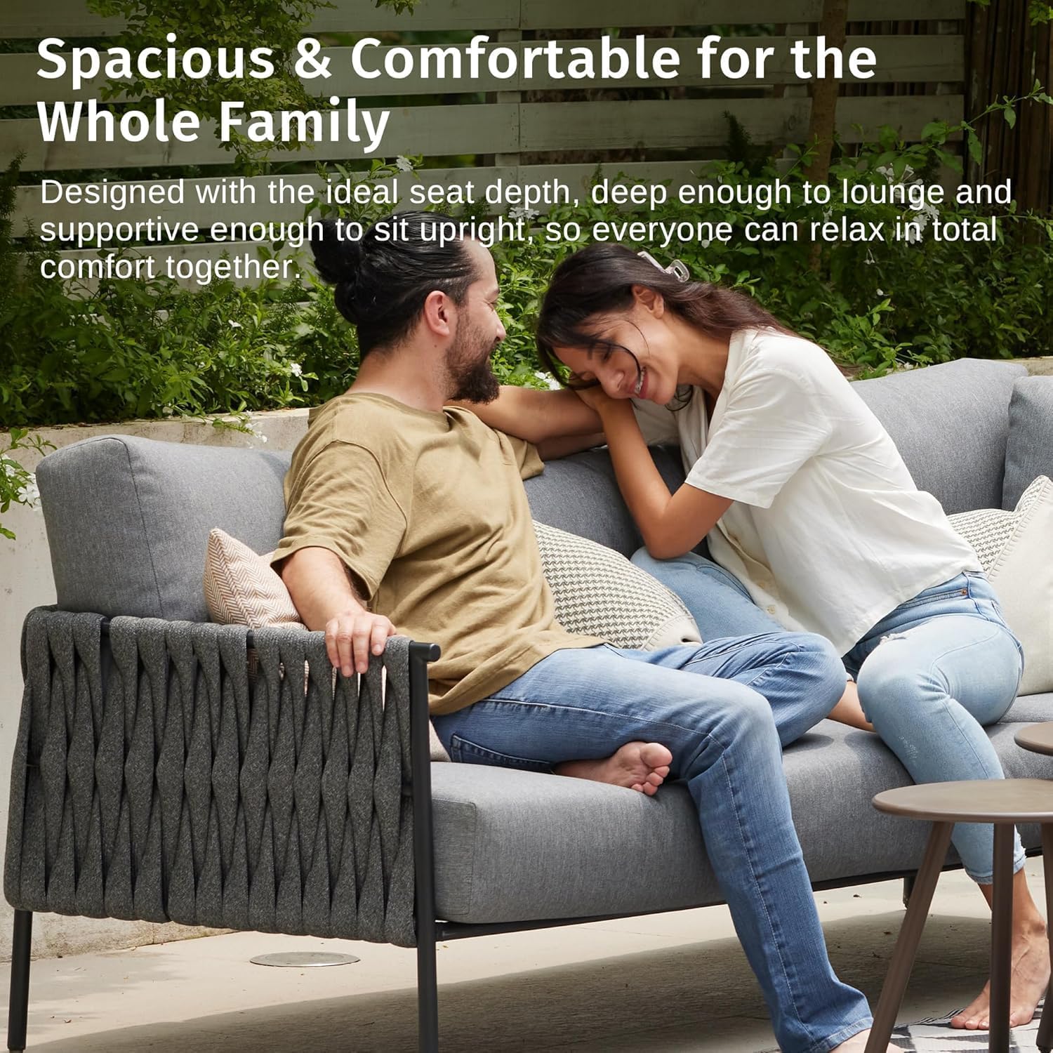 East Oak 4-Piece Patio Furniture Set, Outdoor Patio Set w/Removable & Washable Deep Seating Cushion, Outside Patio Conversation Sets for Backyard, 25 Upgraded, Black & Misty Gray