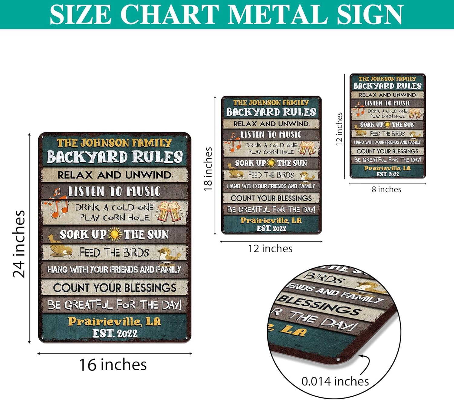 V Vibepy All Over Printed, Backyard Rules Metal Sign 8x12", 12x18", 16x24", Backyard Sign, Porch Patio Decorations