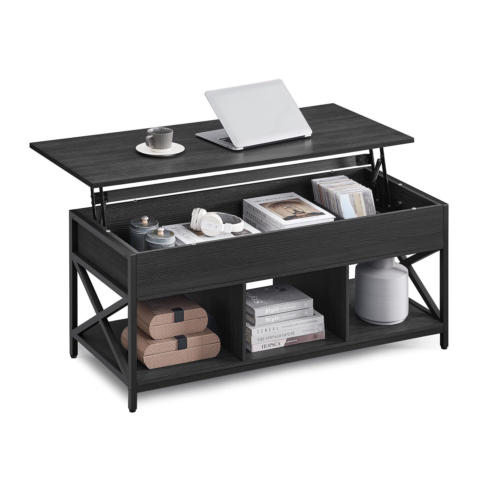 VASAGLE Lift Top Coffee Table, Lift Coffee Table with Storage Shelf, Hidden Compartments and Lifting Top, for Living Room, Office, 19.7 x 47.2 x (19.3