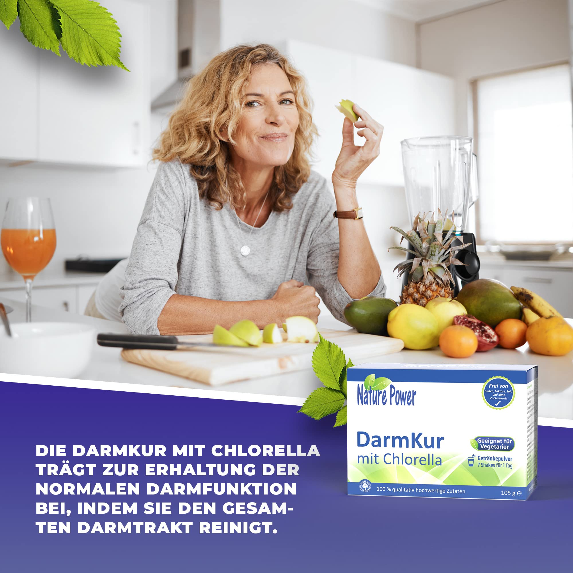 DarmKur mit Chlorella - 6-Tage-Basis-Kur - mit Shakes - 6 x 105 g Pulver - vegan und gentechnikfrei - von Nature Power