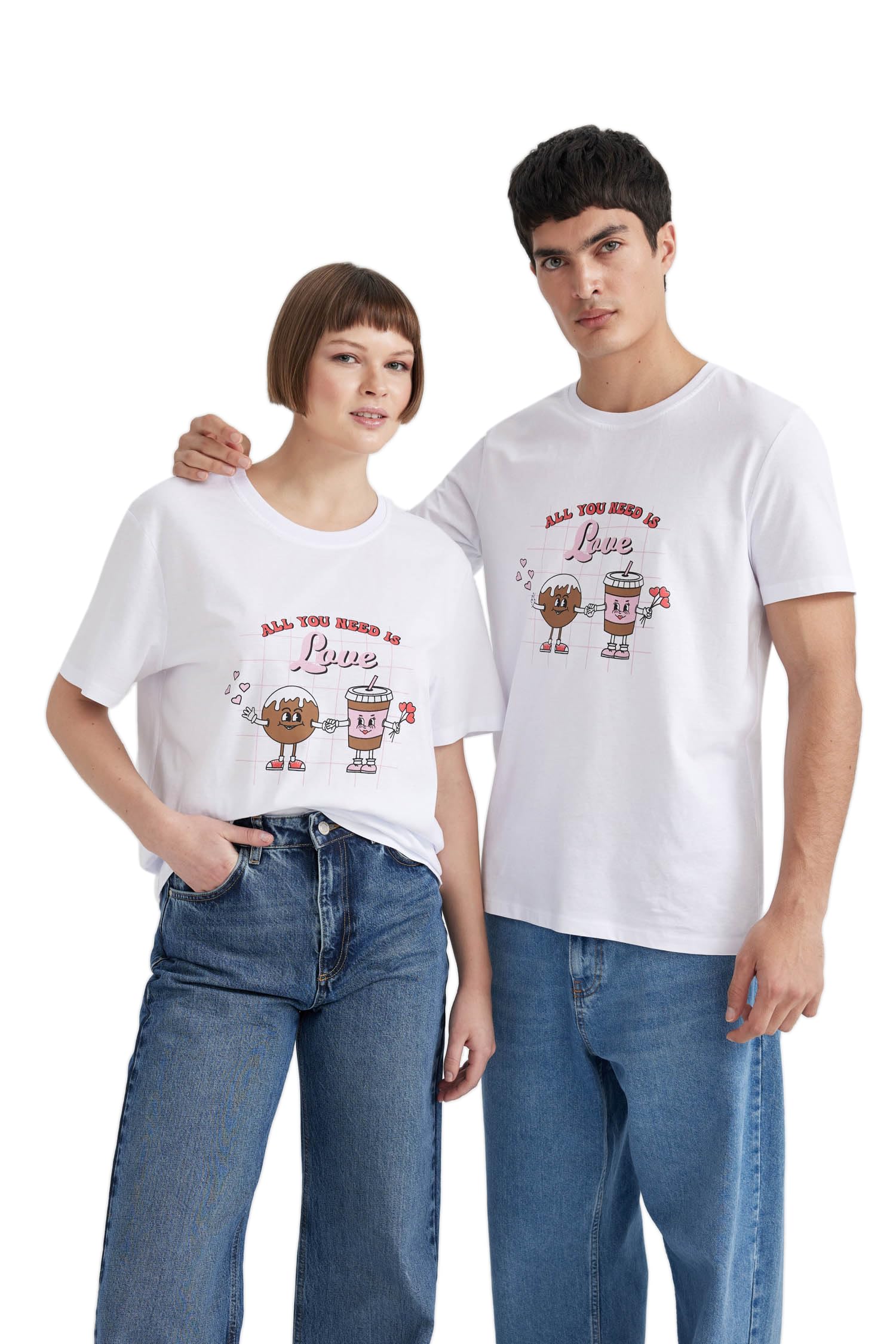 Sevgililer Günü Unisex Kısa Kollu T-Shirt Üniseks Yetişkin Beyaz