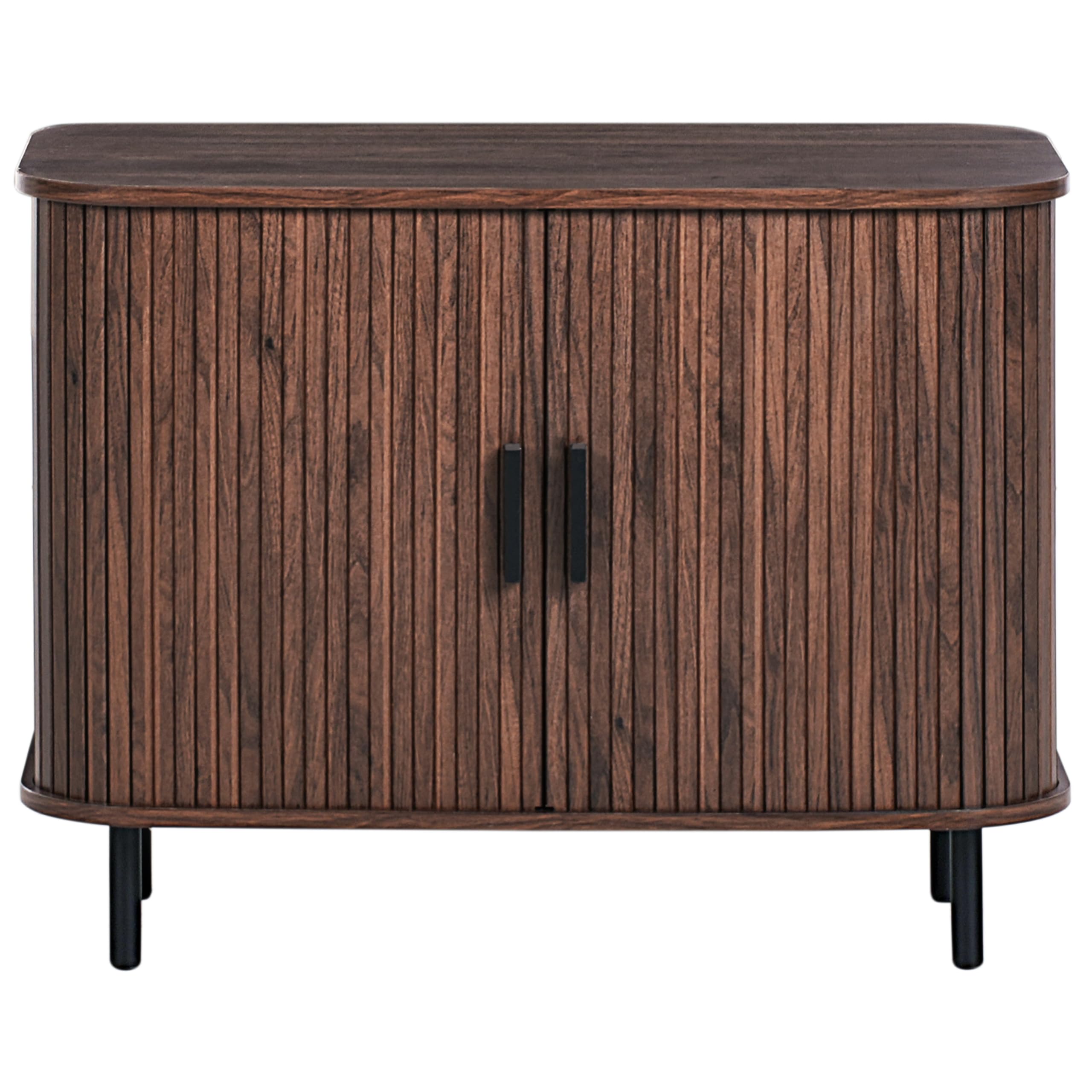 Beliani Aparador Retro Puertas correderas MDF Patas de Metal Madera marrón Oscuro Bradley
