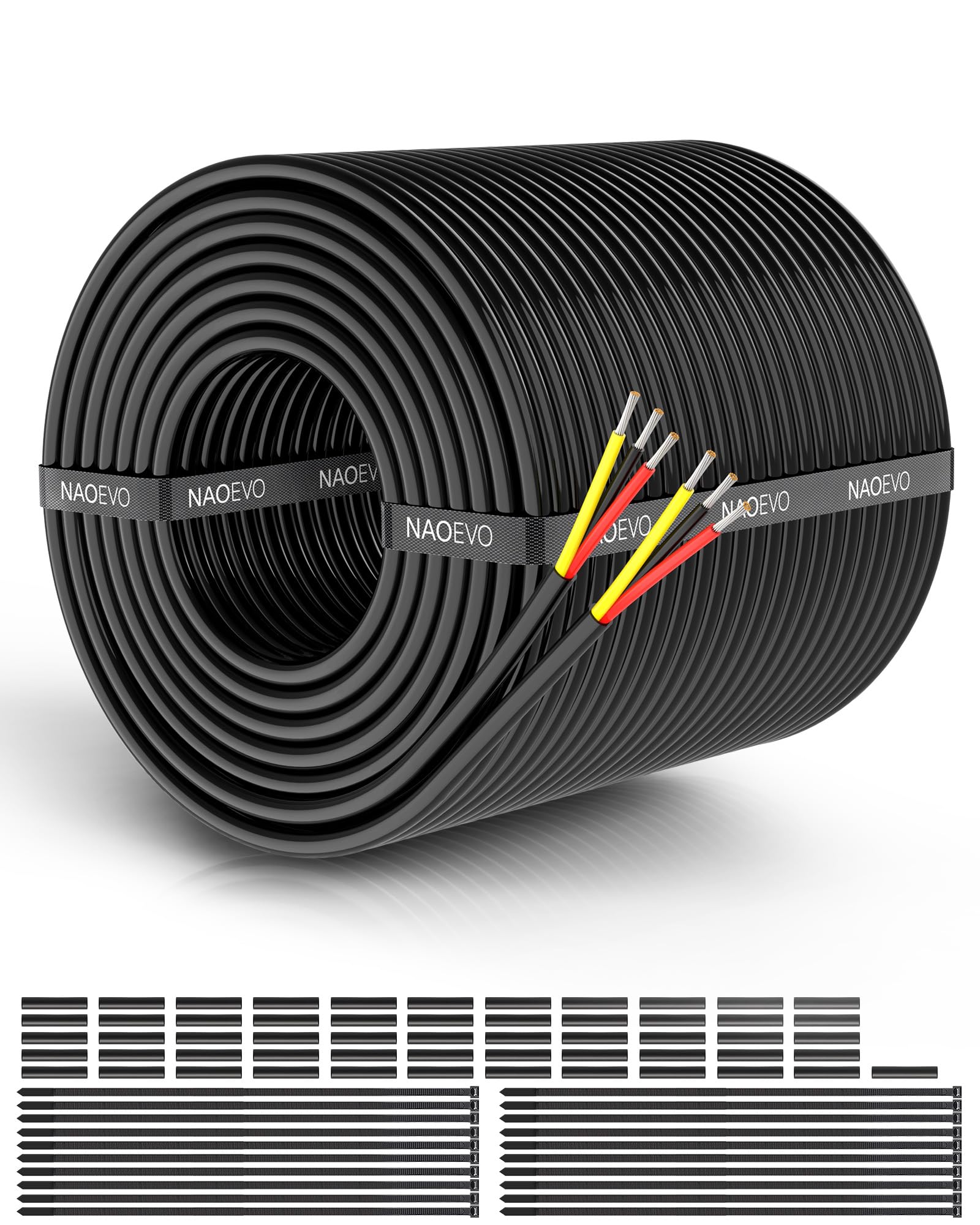 NAOEVO 18 Gauge Wire 3 Conductor Electrical Wire, 18 AWG Stranded PVC Cord, 12V Low Voltage/Tinned Copper/Flexible Cable for Automotive Wiring, Lamp Cord, Marine Cable (200FT)