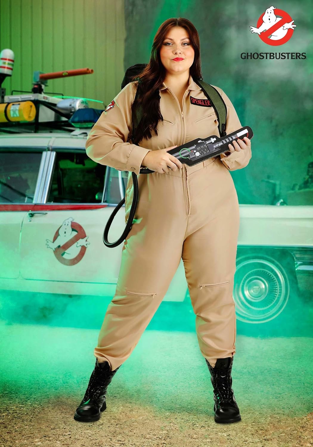 Plus Sized Ghostbusters Costume Jumpsuit | Women's Ghostbusters Uniform with Proton Pack, Complete Outfit