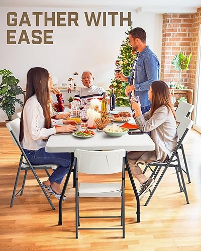 Miniatura 2 de FanttikOutdoor Silla plegable de plástico portátil, para interiores y exteriores, cómodo asiento de oficina resistente con marco de acero, capacidad