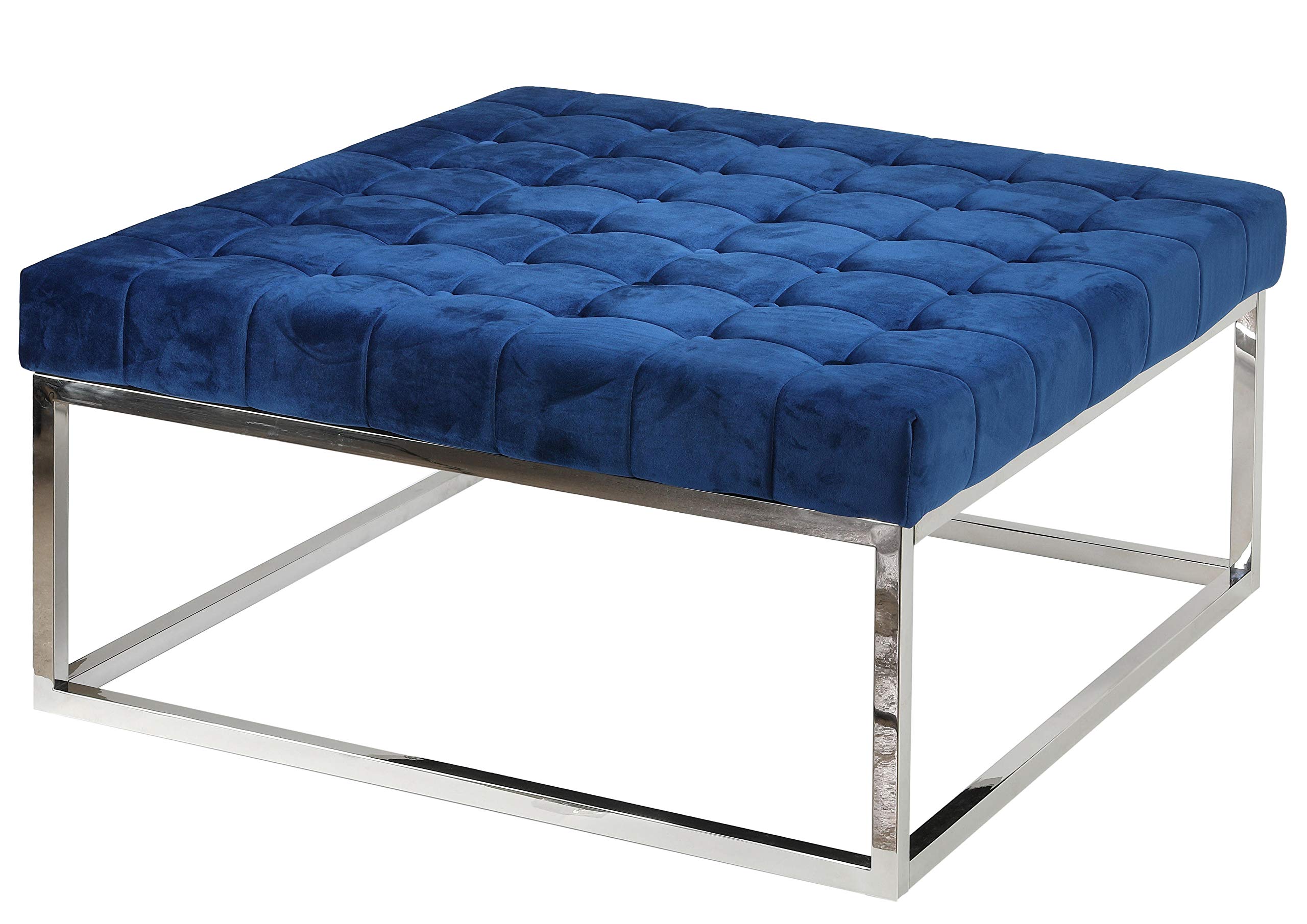 Cortesi Home Caroline Ottoman, 36" Square, Blue Velvet
