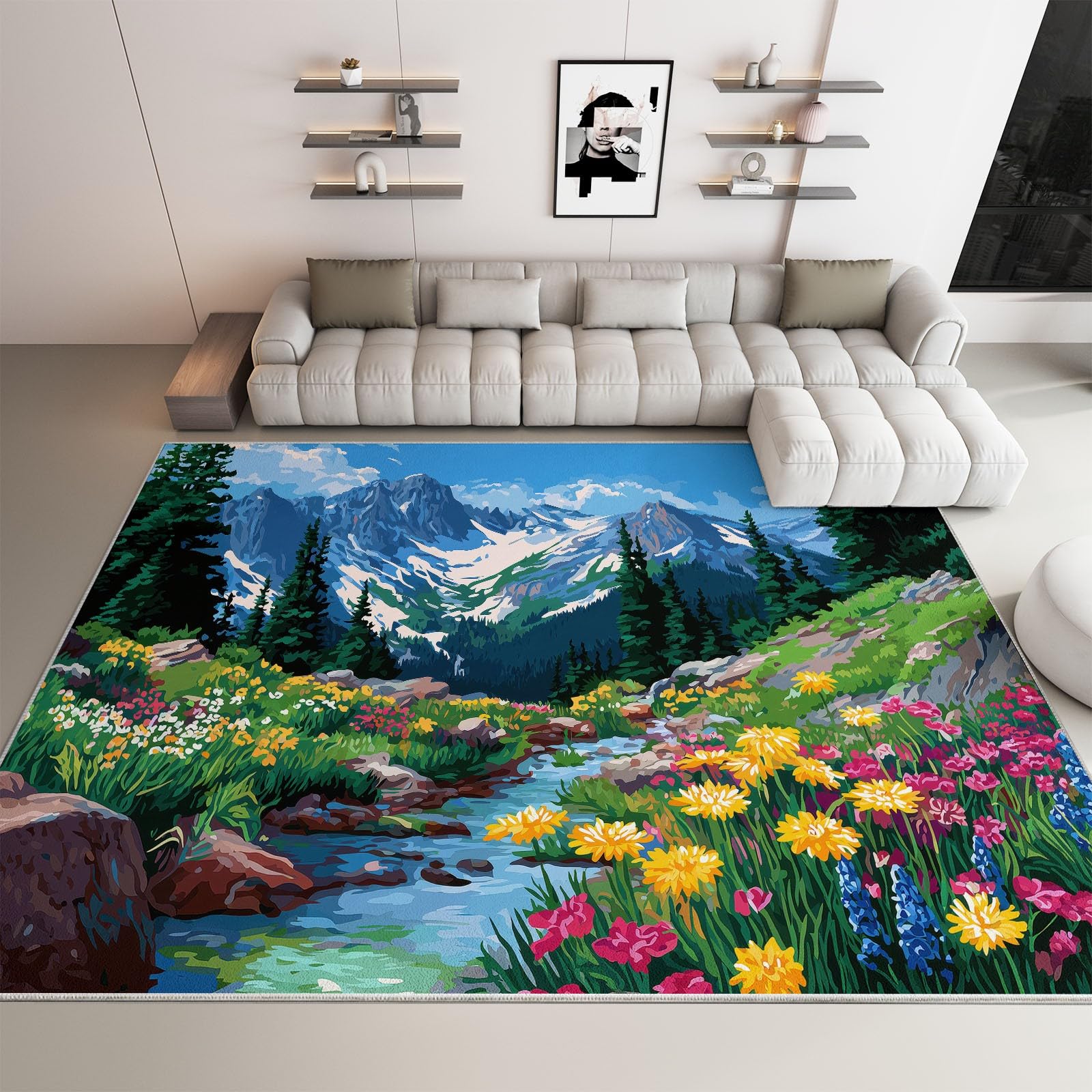 Tapis bureau à domicile design nature vallée enneigée 140x200