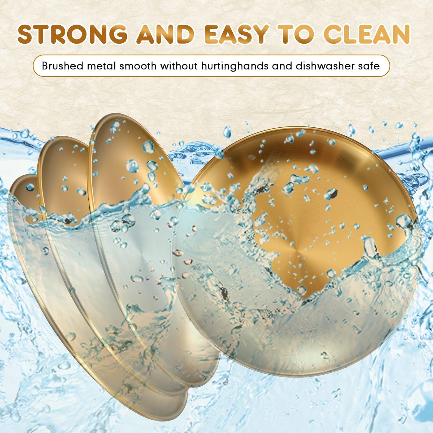 Uiifan 20 Pcs 304 Stainless Steel Gold Plates 8 Inch Serving Tray Metal Platter Reusable Dishwasher Safe Dinner Plates Round Dinner Dishes Decorative Storage Tray for Outdoor Camping Picnic