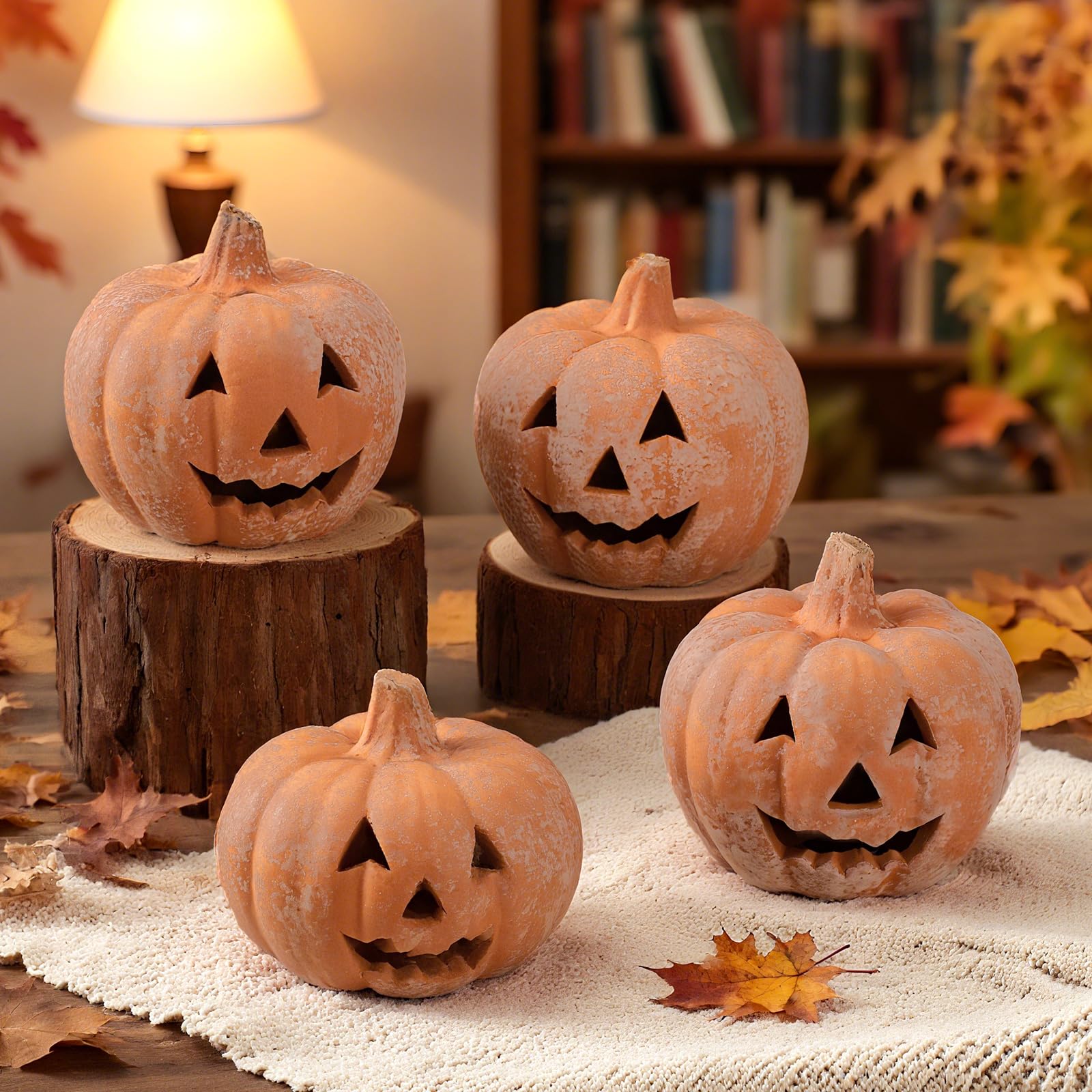 Chunful 4 Pcs Halloween Terracotta Pumpkin Brown Fall Decor, 4 Inch