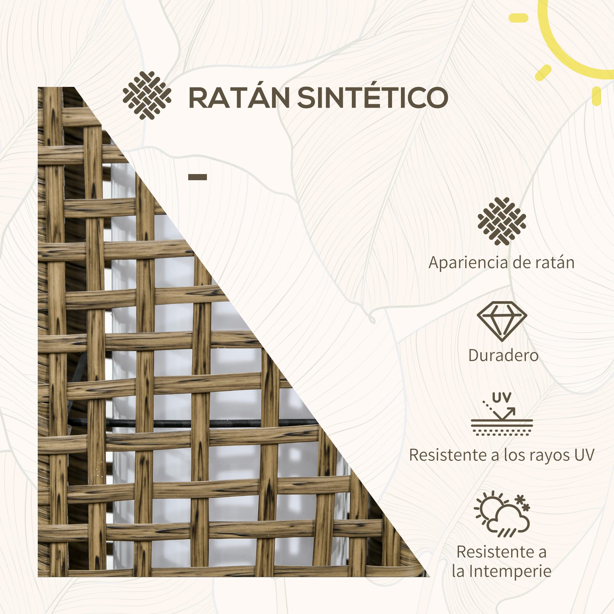 Outsunny Linterna de Jardín de Ratán Sintético Farola Solar con Luces LED Encendido y Apagado Automático para Terraza Balcón Patio 15,5x15,5x69 cm Arena